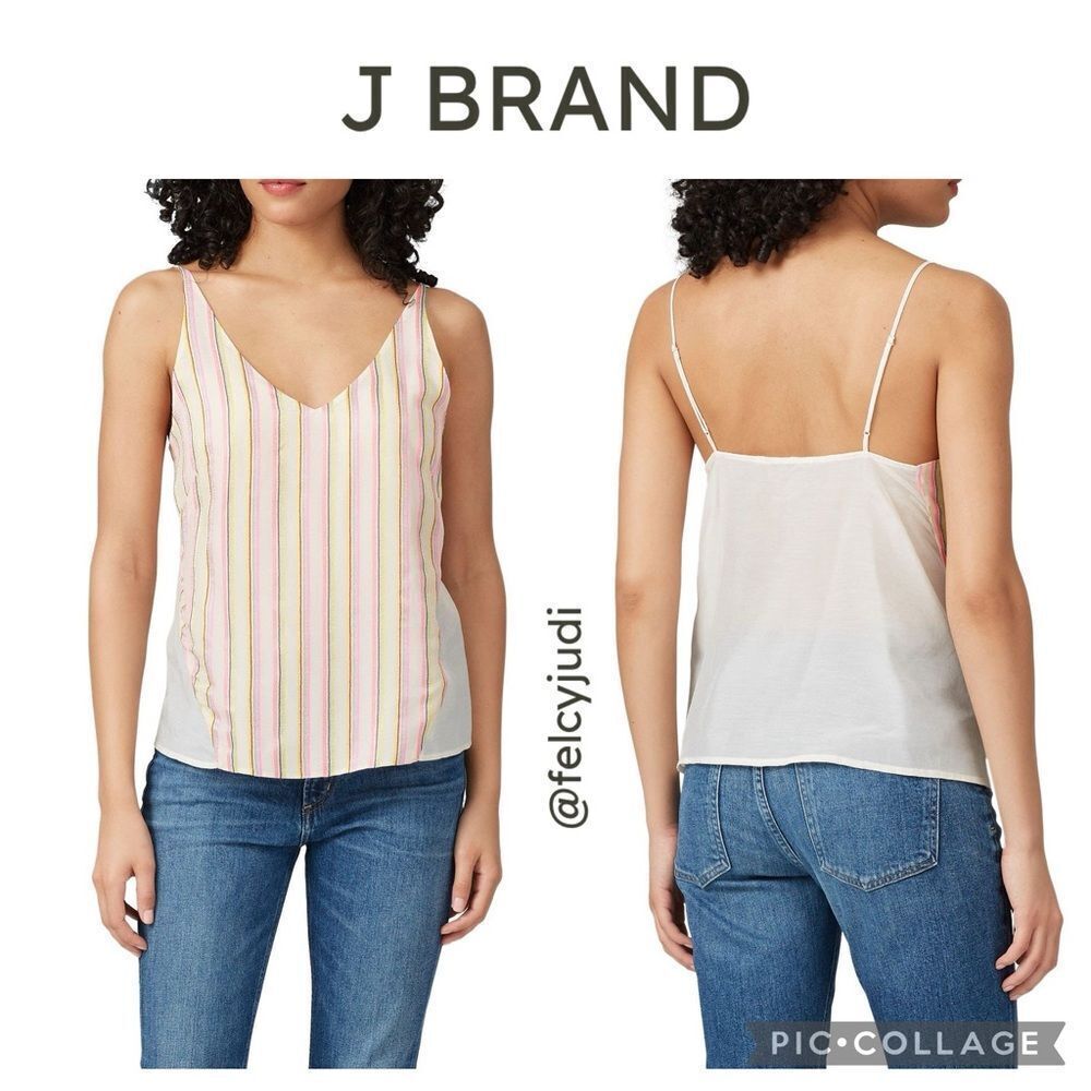 J Brand | Women's Lucy‎ Cami Tank in blend-silk Preppy Multi-Stripe, Size Large